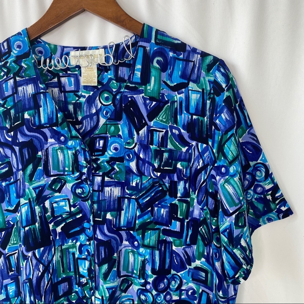 vintage geometric watercolor button up blouse